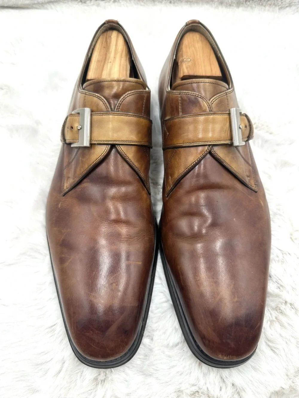 Magnanni Marco Single Monk Strap Loafer - Cognac Brown Leather mens size 13 M